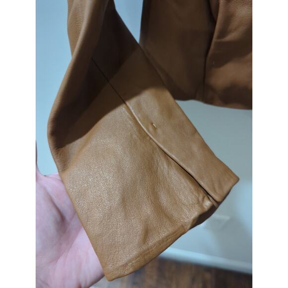 VINCE Zip Cross Front Walnut Leather Jacket - Picture 9 of 9